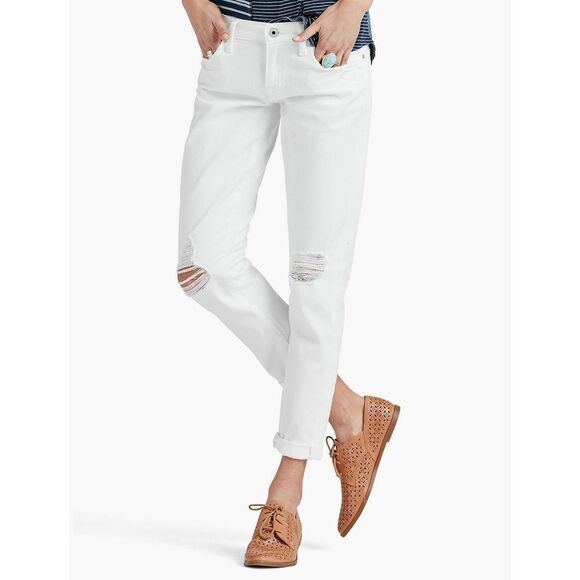 New! LUCKY BRAND Women's Distressed Boyfriend Jeans Denim White Mid-Rise Cropped - Picture 1 of 8